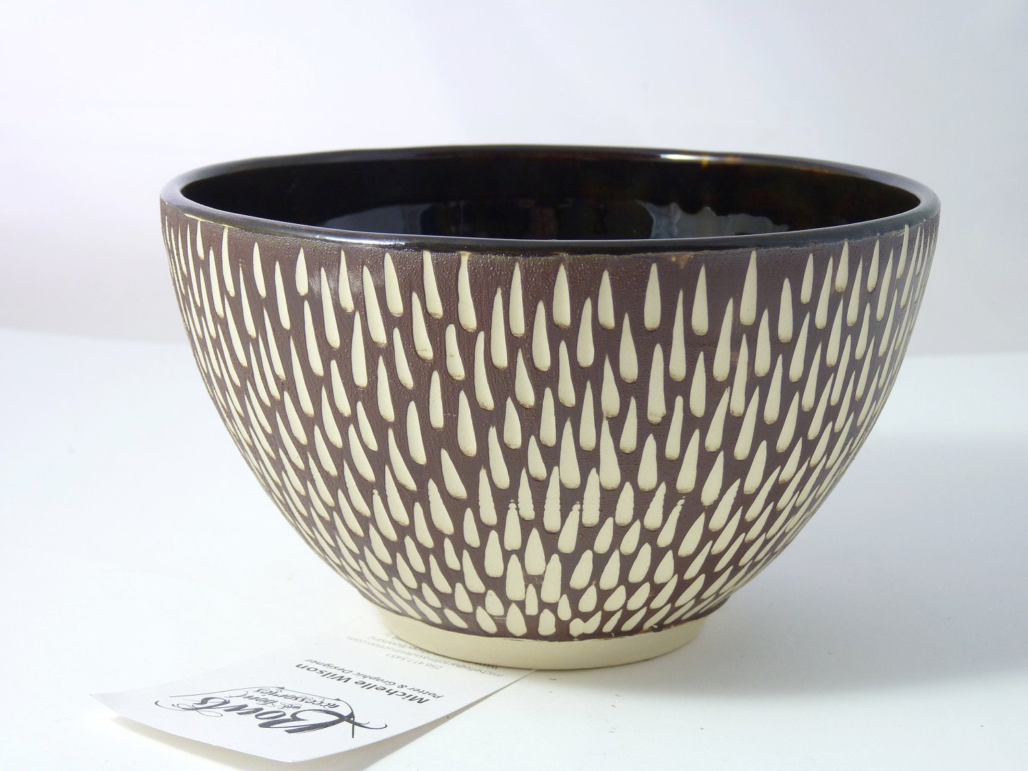 Sgraffito Bowl with Warm Mahogany Brown glaze on inside