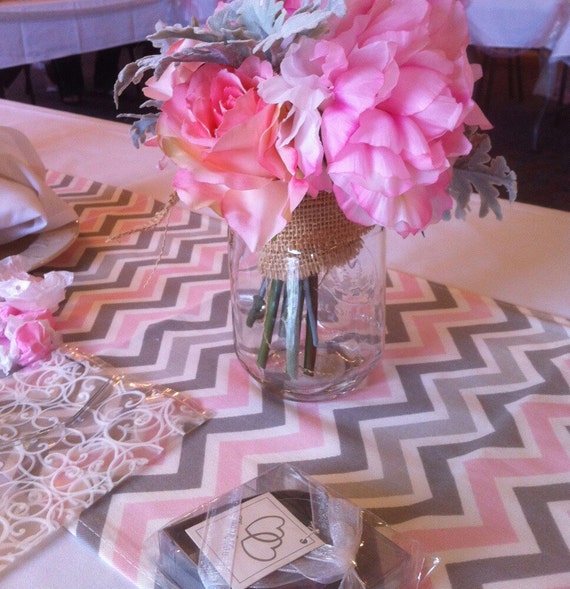 Table Runner - Pink, White and Grey Chevron Table Runners - Chevron Table Runners For Weddings or Home Decor - Select A Size