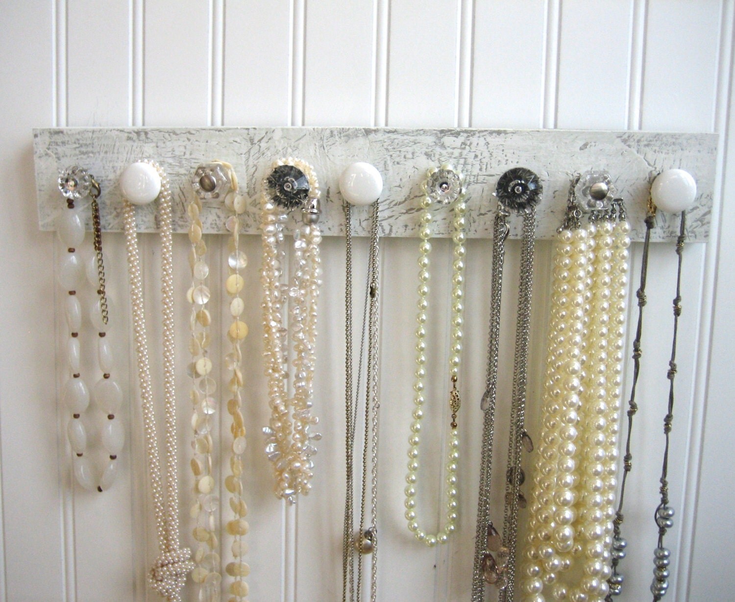 White and Clear Wall Mounted Jewelry by AuntDedesBasement on Etsy