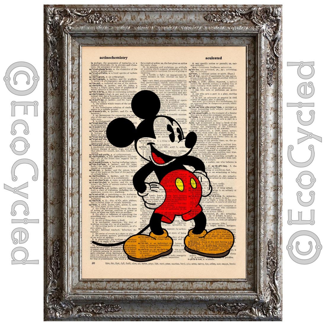 Classic Mickey Mouse on Vintage Upcycled Dictionary Art Print