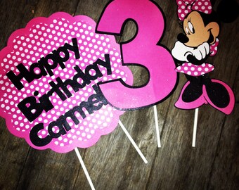 Minnie Mouse cake topper pink polka dot free to personalize with age and character