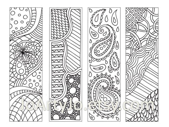 Zendoodle Bookmarks DIY, Zentangle Inspired Printable Coloring, Digital Download, Sheet 9