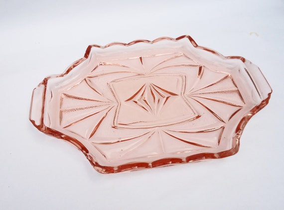 Vintage Pink Depression/Art Deco Tray, 1930-1950s, Sowerby Glassware, UK Seller