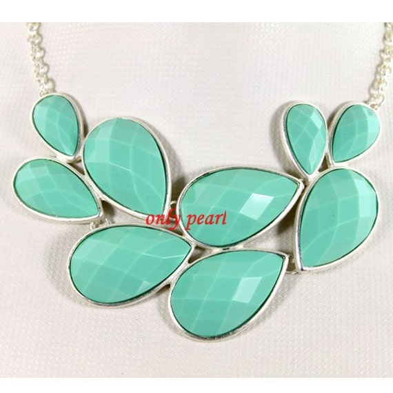 bubble necklace bib necklace Drop Shape Necklace Mint Green bubble necklace  (FN-0902)