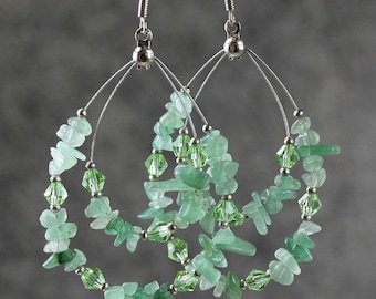 Green Jade big tear drop hoop Earrings Bridesmaids gifts Free US Shipping handmade Anni Designs