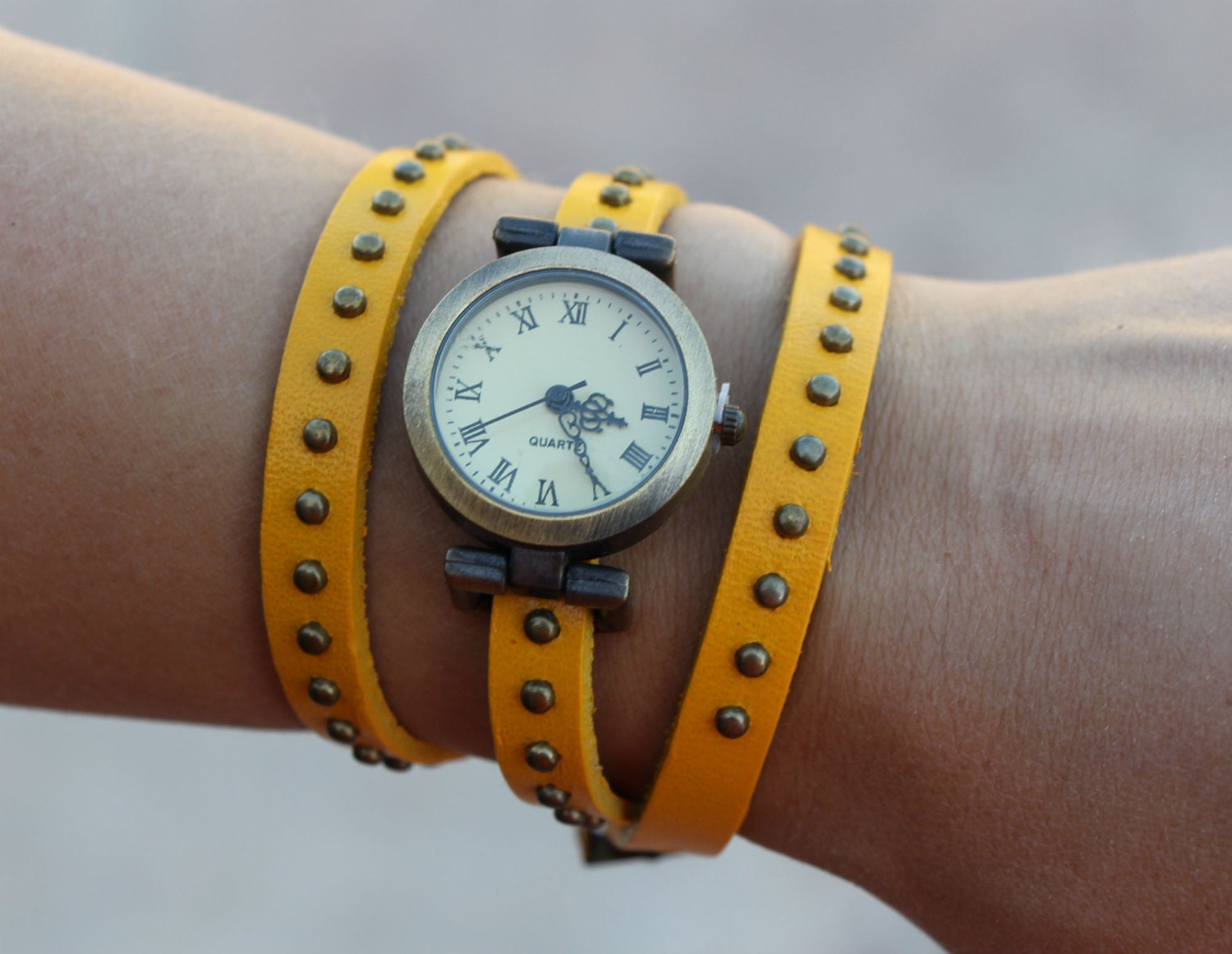 Leather Wrap Watch womens watches fashion watch studded Yellow