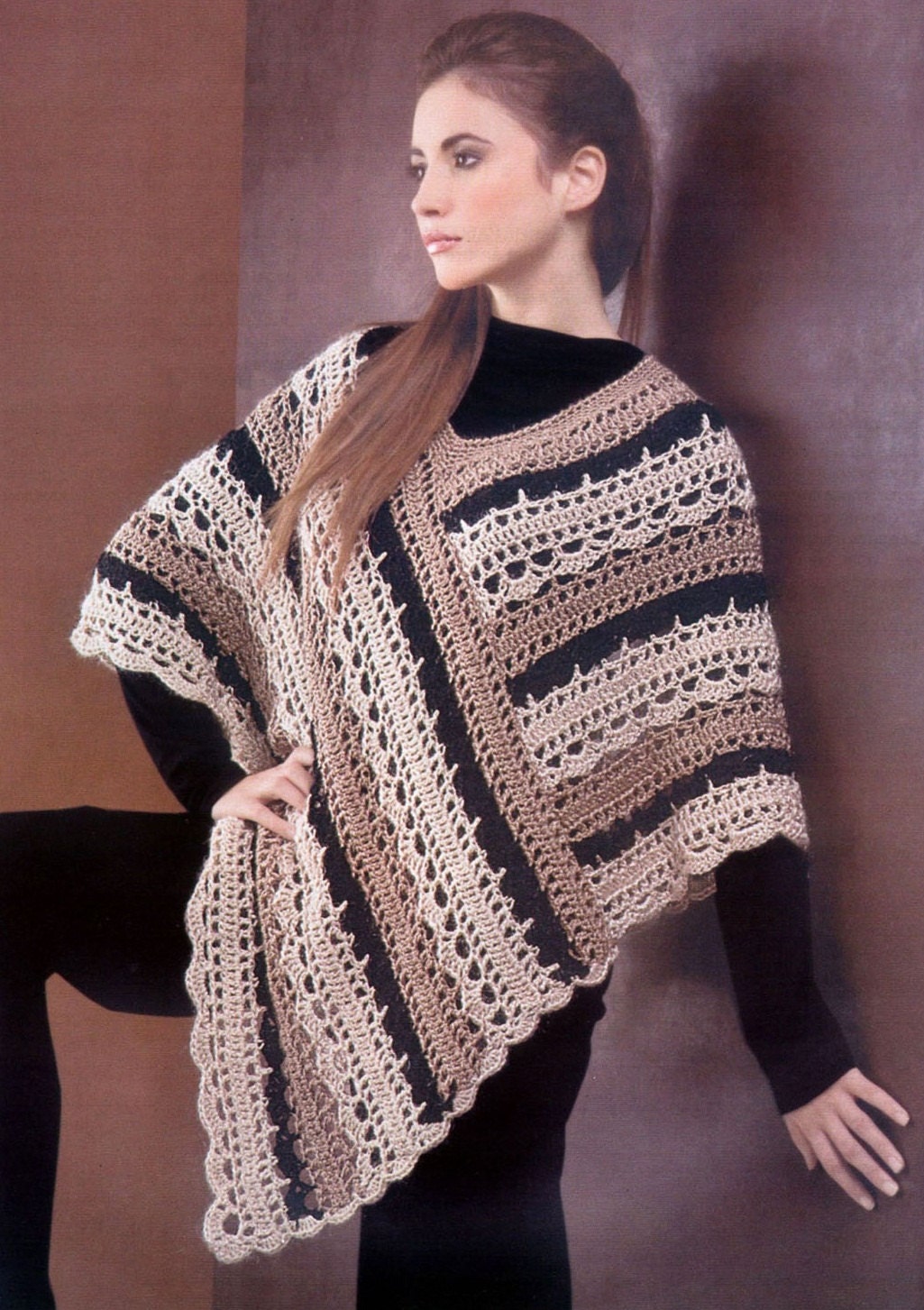 Instant Download Crochet PDF Pattern Crochet Striped Poncho 