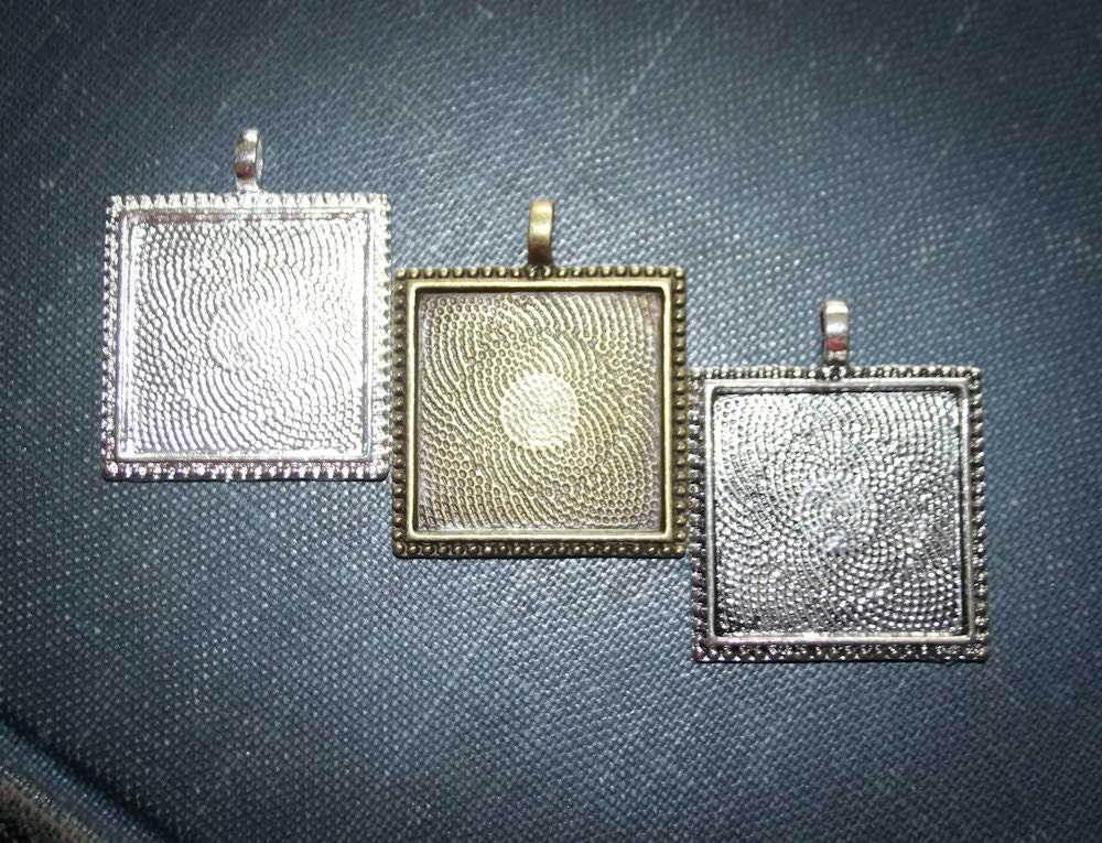 12 DIY Square Pendant for jewelry making 1 inch Trays blank