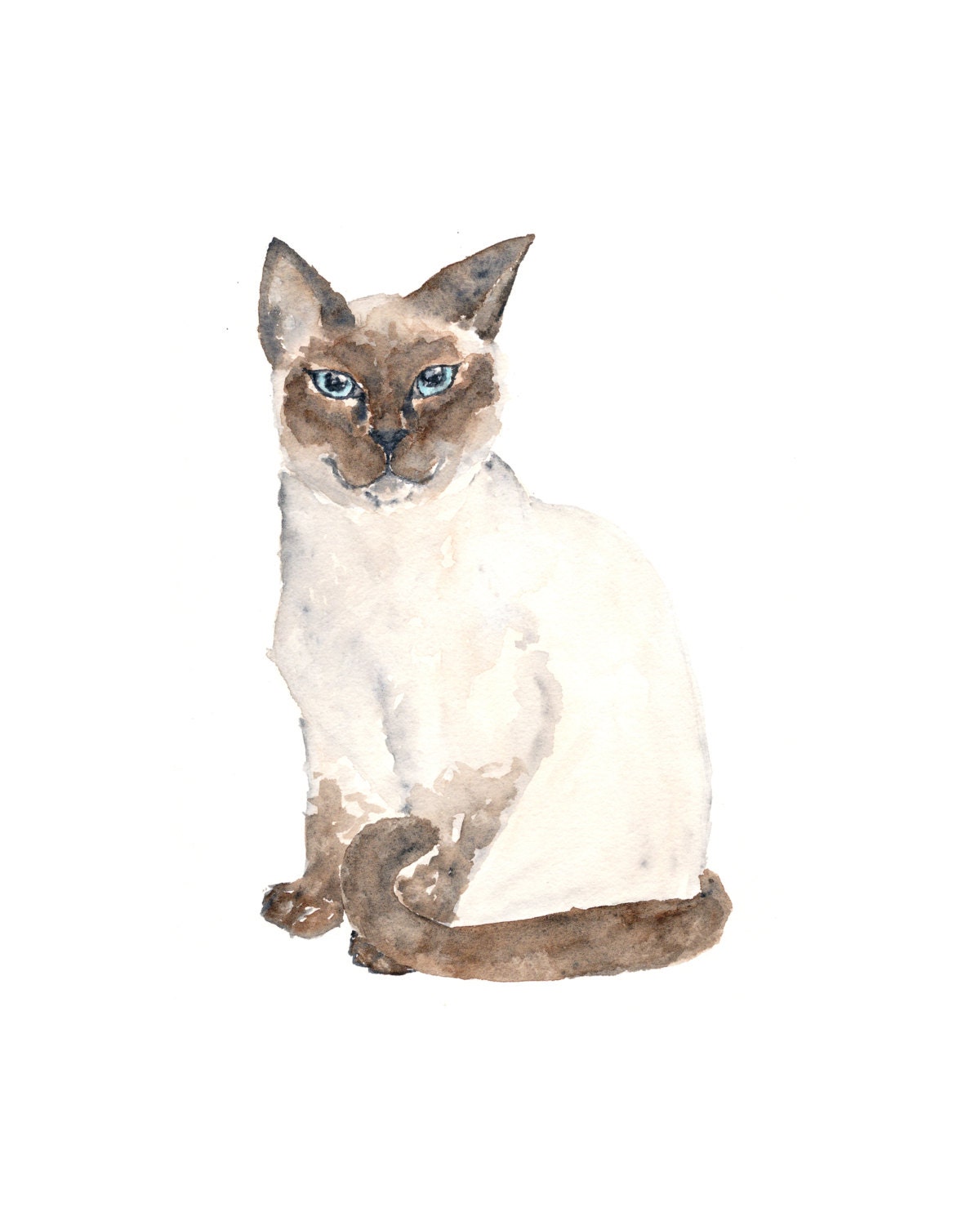  watercolor cat  painting  cat  art siamese cat  by ThimbleSparrow