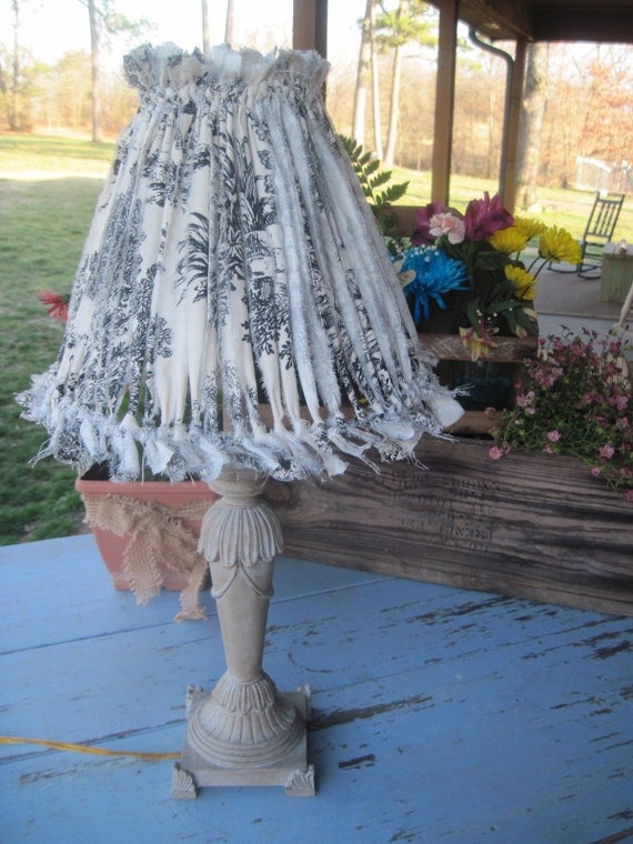 Shabby Chic Ripped Rag Lampshade Cottage Small Round Damask