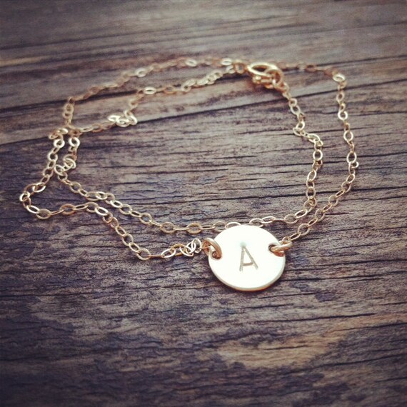 Dainty Initial Layered Bracelet Hand Stamped by cocowagner