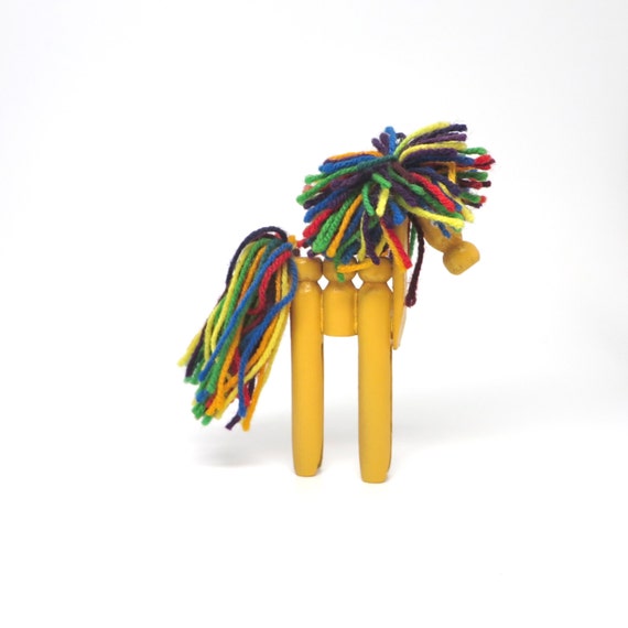 Vintage Horse Handmade Clothespin Pony Rainbow 70s