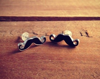 1 pair Mustache Earring posts Black Mustache Charm Small Charm Pirate Mustache Vintage Style Pendant Charm Jewelry Supplies BB002