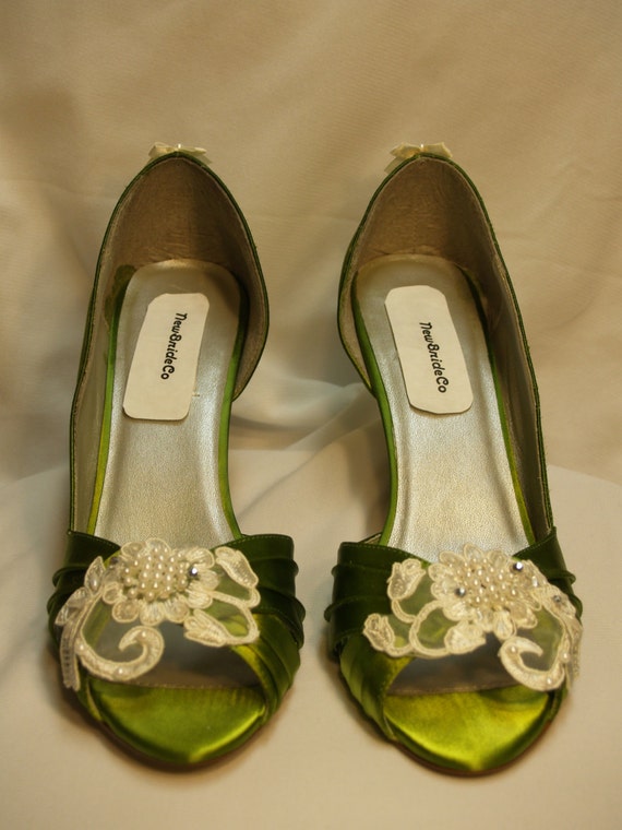 Green Wedding Shoes with Ivory or white appliqués Olive