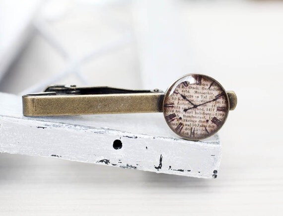 Antique clock Tie Clip - Steampunk, time, beige, dial - Wedding Gifts for Groomsmen - Tie Clip for him