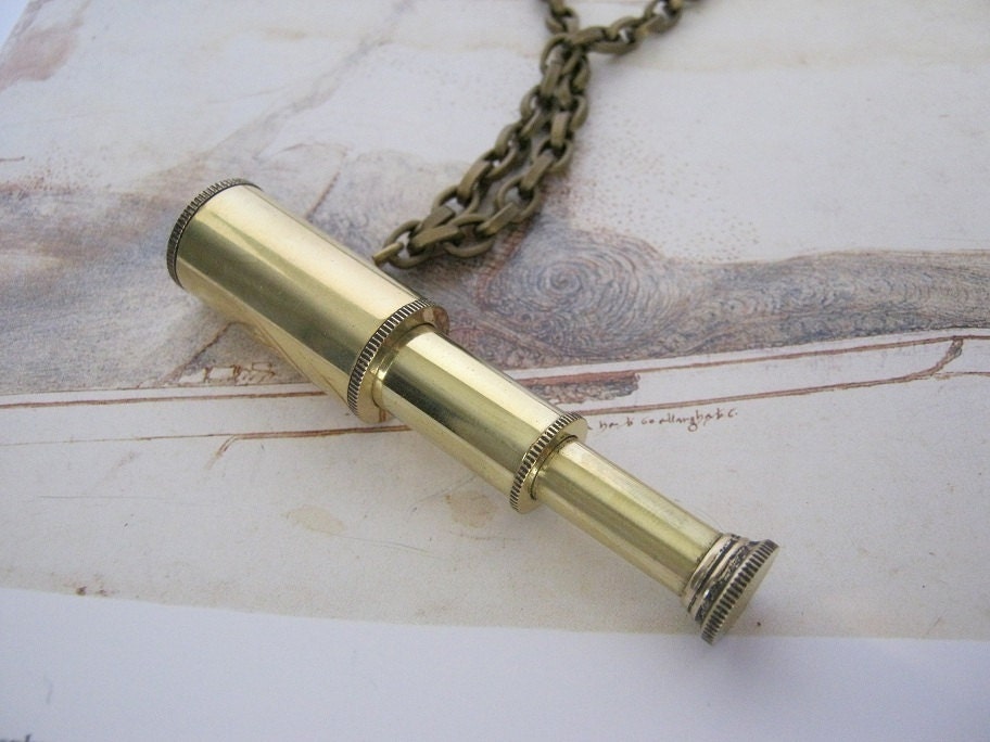 Miniature extending telescope necklace Cute steampunk necklace brass colored chain