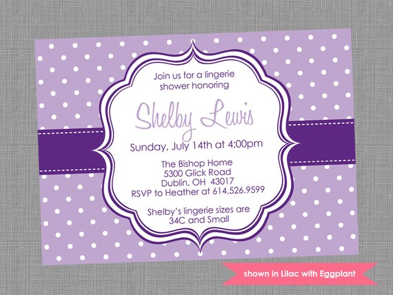 Printable Lingerie Shower Invitation - Shower Themed Polka Dot Invite - Colors and Text Customizable Il_570xn