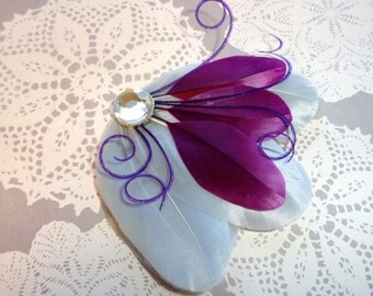 CELIA Gray and Purple Feather Hair Fascinator, Bridal Hair Clip