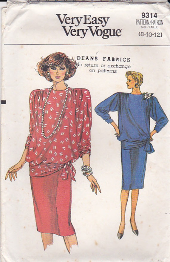 Items similar to 1980s Very Vogue Very Easy Dress Pattern No 9314 for ...