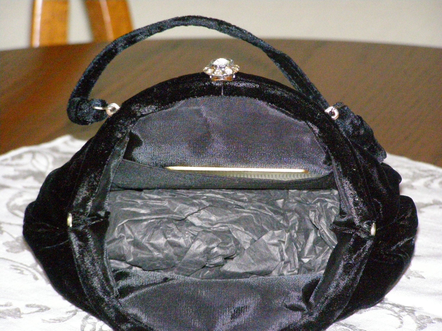 Vintage Black Velvet Evening Bag Purse Has original by parkie2