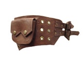 Brown leather UTILITY POCKET BELT psytrance hip pack waist bag bumbag fanny pack