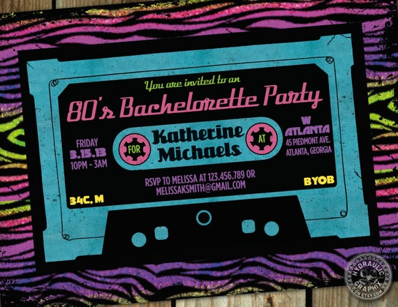 1980's themed Bachelorette Dance Party, Mixtape with rainbow tiger animal print, Lisa Frank Il_570xn