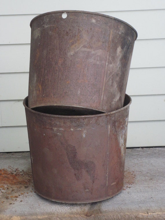 Pair Rustic Vintage Sap Buckets used to Collect by bradandres