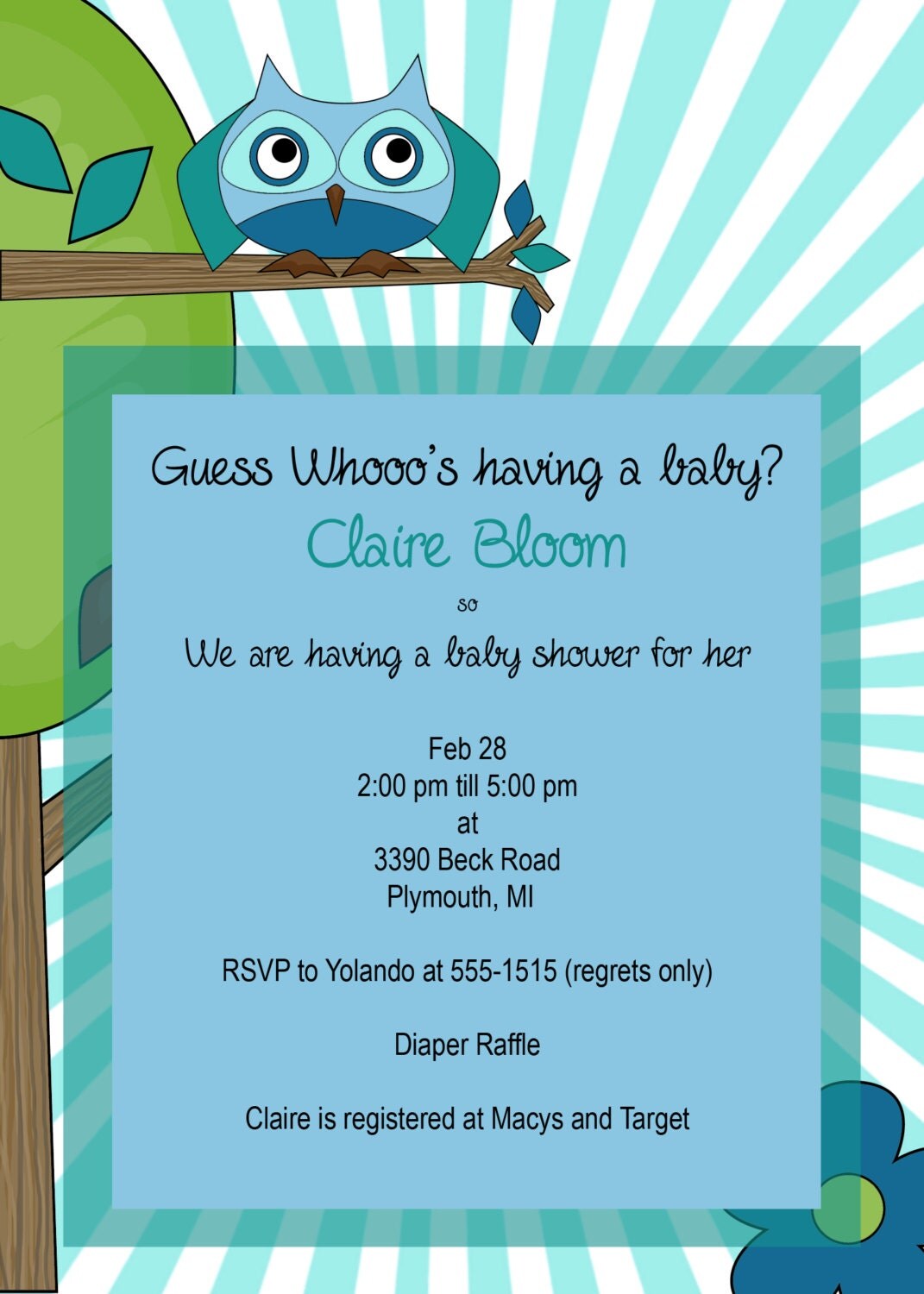Owl Baby Shower Invitation digital file that you by OldOwlPress