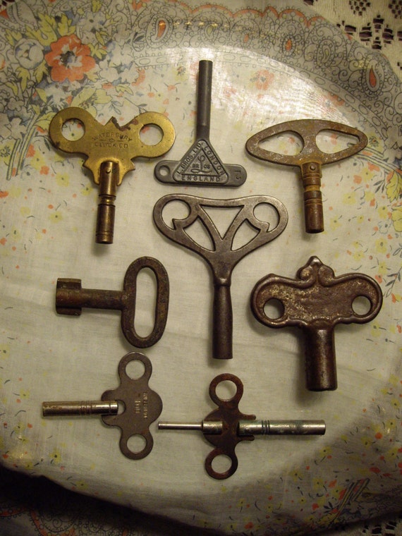 Antique clock keys 8 vintage keys instant collection