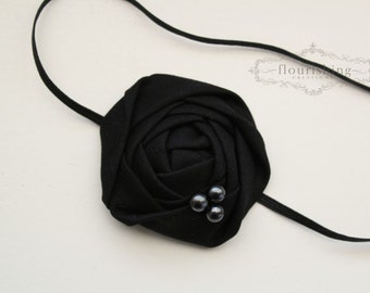 Back to Basics- BLACK Rosette headband, everyday headbands, rosette headbands,black headbands, newborn headbands, photography prop