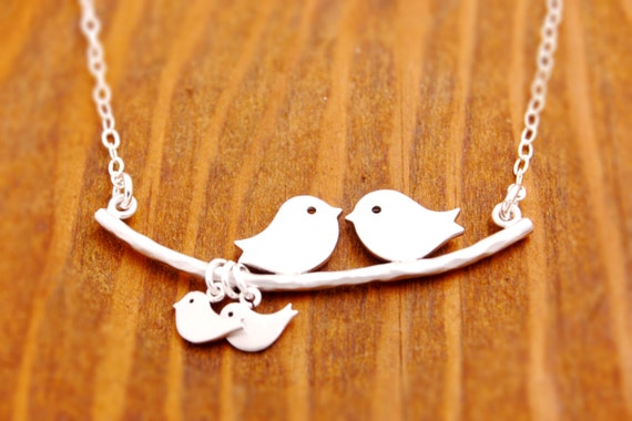 Mom of Twins Necklace - mom necklace, mother necklace, love birds necklace, twins necklace, sterling silver, baby shower jewelry