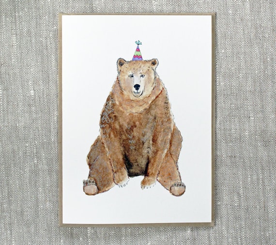 Bear Birthday Card. Cute Bear Greeting Card. Wildlife Card.