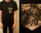 Two Wolves fabric pocket tshirt S/M/L/XL