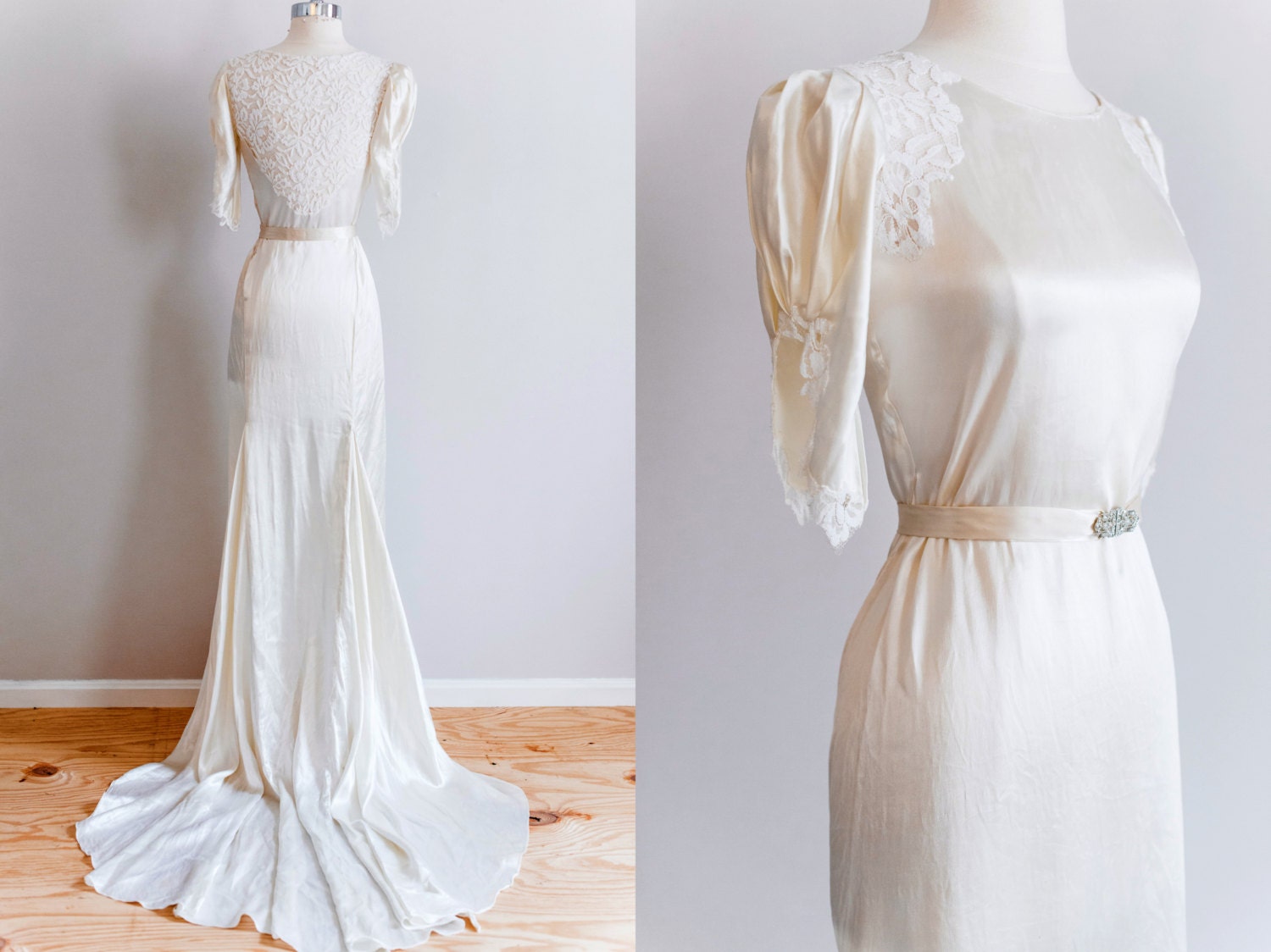 Items similar to 1930s Cream Silk Lace Bias Cut Wedding Dress on Etsy