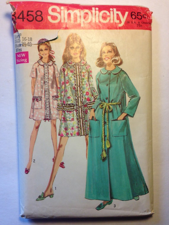 Simplicity 60s Sewing Pattern 8458 Misses and Womens Robe in Two Lengths Size 16-18 Sale