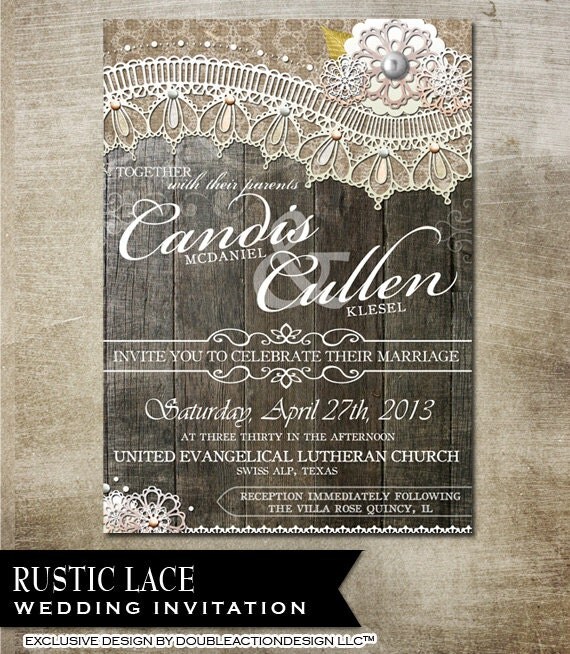 Rustic Lace Wedding Invitation DIY Wedding by OddLotPaperie