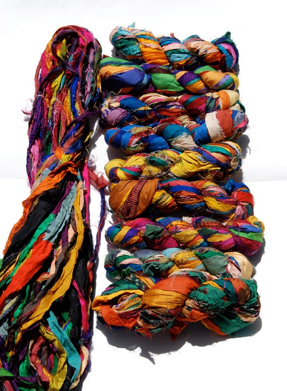Recycled Sari Silk Ribbon Yarn by SausKnits on Etsy