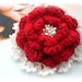 Crochet Brooch - Red Rose Brooch - Cashmere and White Cotton Flower Corsage Brooch