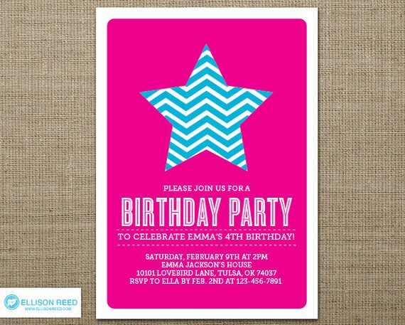 Star Birthday Invitation - Star Invitation - Cheveron invitation - Star Printable - Pink Birthday Invitation - Girl Birthday Invitation Il_570xn