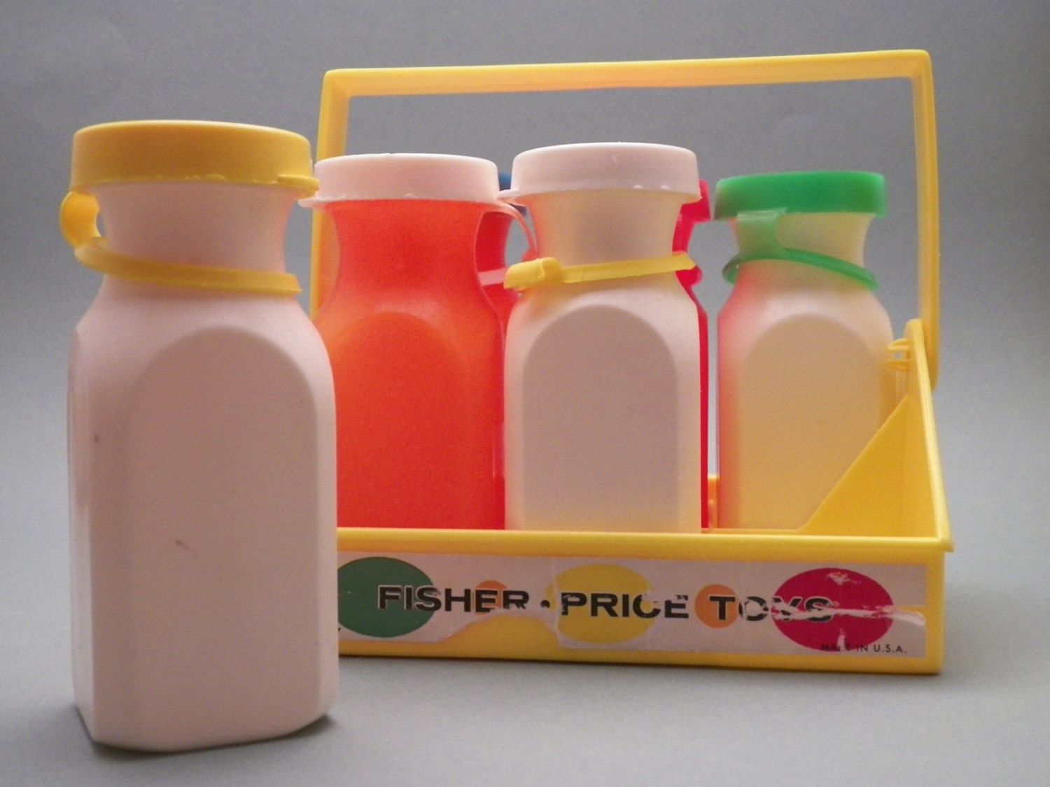 puzzle 4 bottle milk Milk Toys. PRICE. FISHER Milk Jugs. Vintage Toy. 1960s 1966.