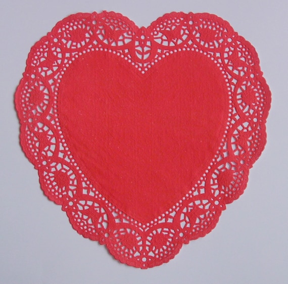 Red Heart shaped paper doilies 10 inch size set of 8