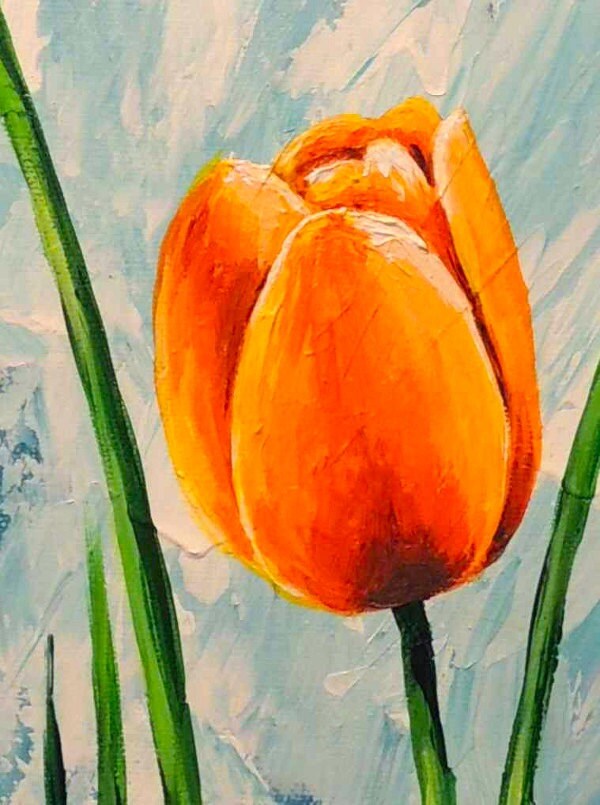 Original Painting Orange Tulips Acrylic Large Wall Art 16x20