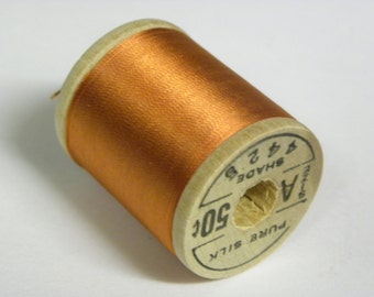 Vintage Belding Corticelli Pure Silk Hand Sewing Embroidery Thread 100 Yd Full Spool Shade 4425 Dark Tangerine