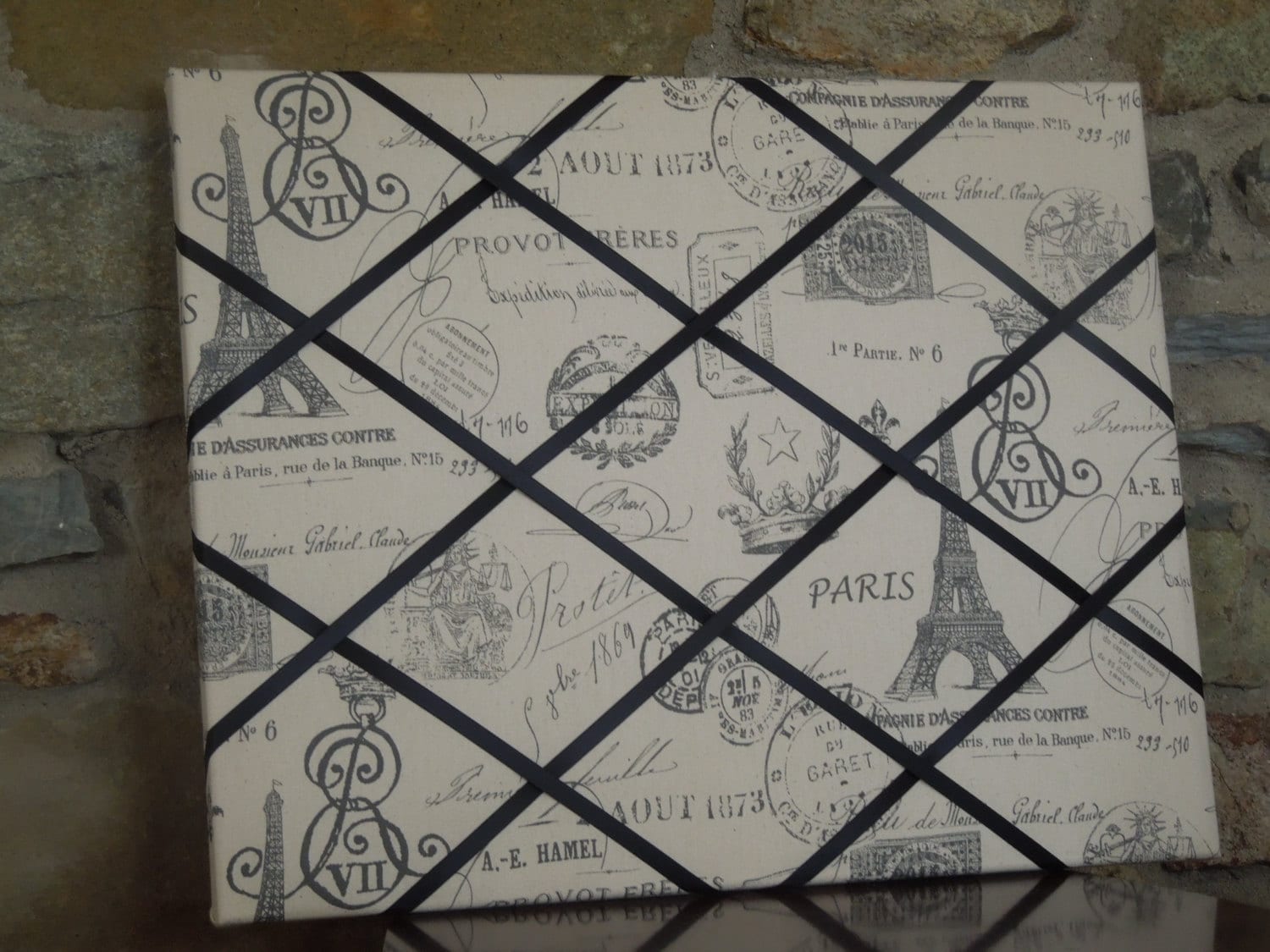 16x20 French Memo Board Paris Script with black ribbon