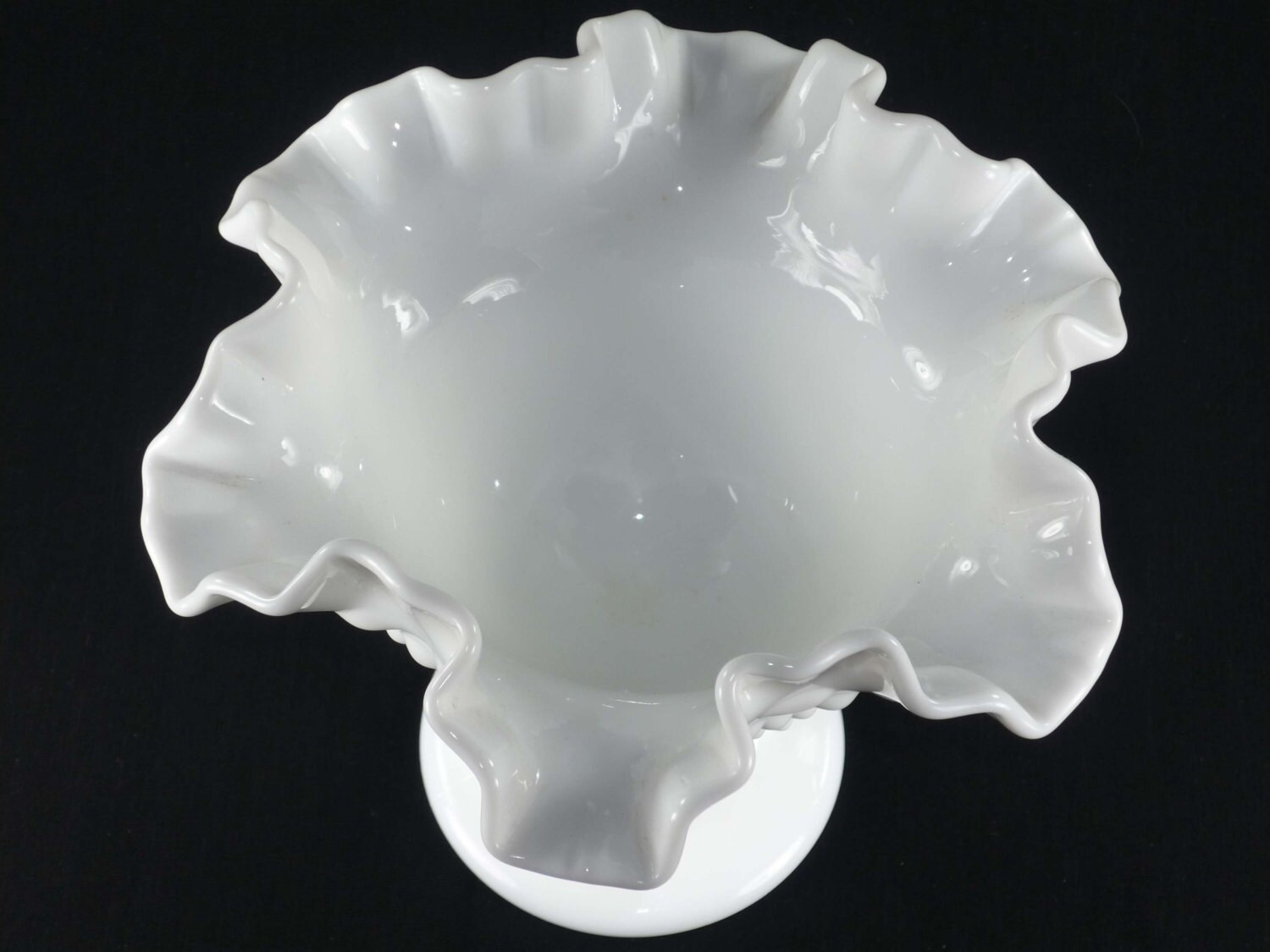 Fenton Milk Glass Hobnail Pedestal Ruffled Compote Bowl White
