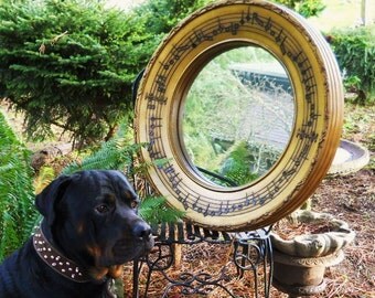 Museum quality Antique Vintage Period Gold Black 1930's Ornate French Art Deco Hollywood Regency Period Musical Note Mirror Frame