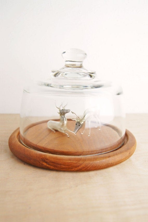 Vintage Glass Dome with Wood Base Cheese Plate by SongbyrdVintage