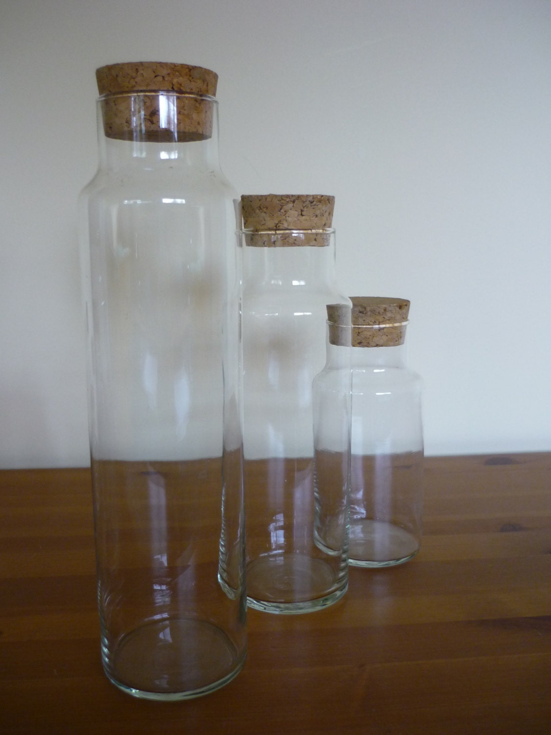 Set of 3 Vintage Glass Storage Jars with Cork Lids Libbey