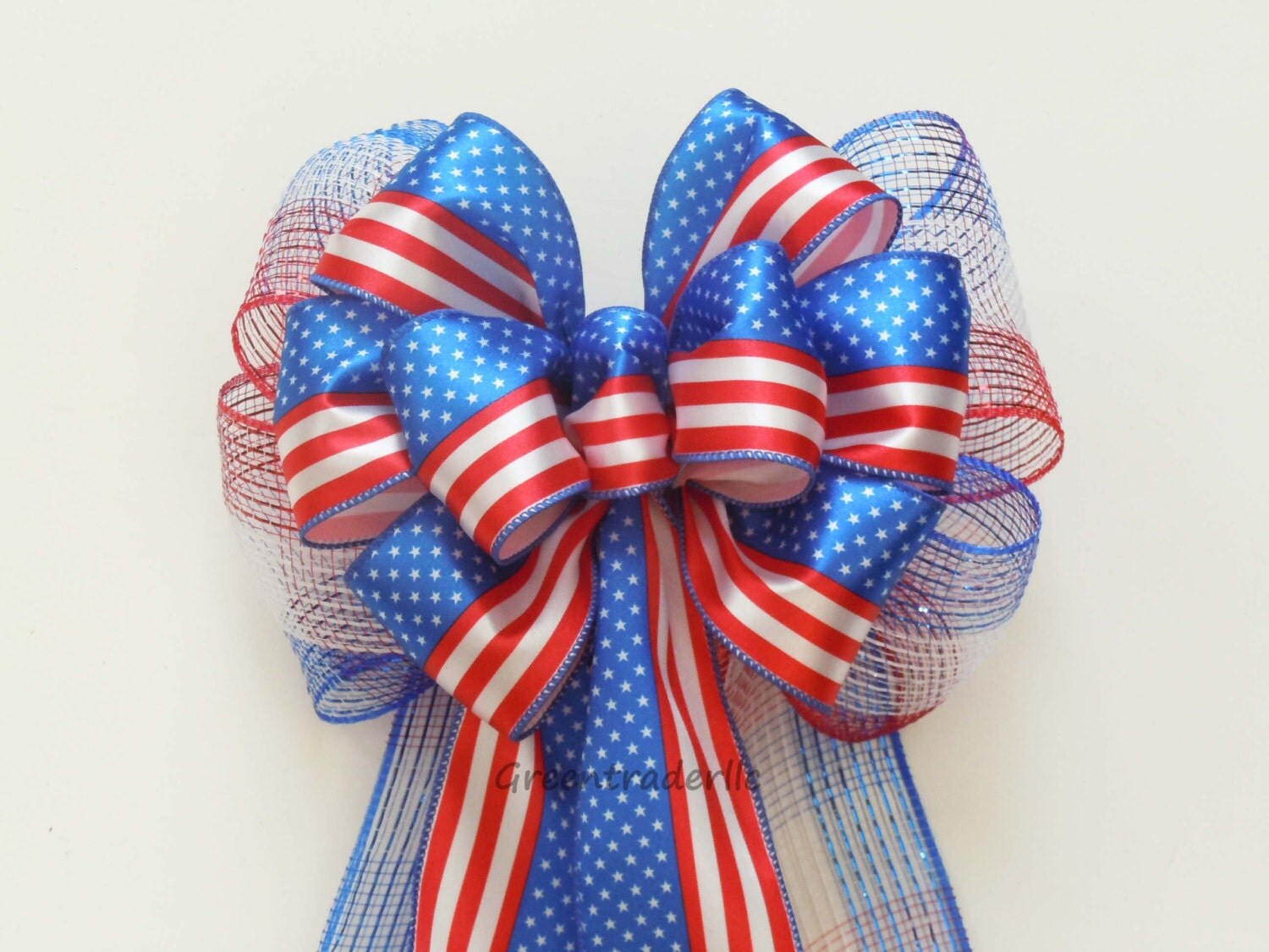 Red White Blue Bows Patriotic Wreath Bow by SimplyAdornmentsss