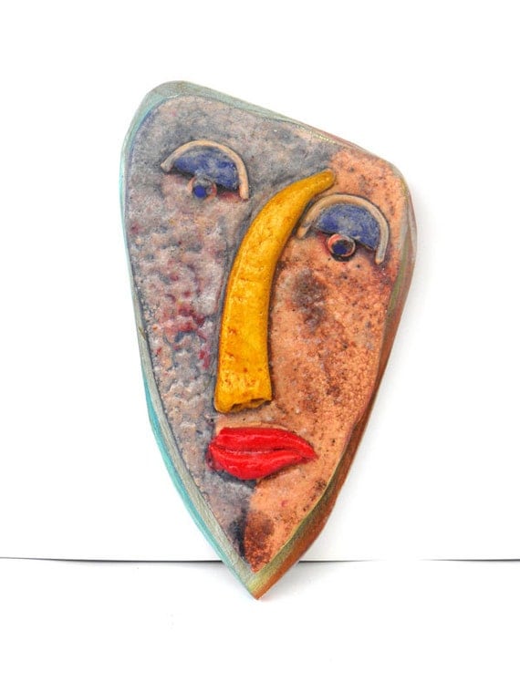 Ceramic wall art face Ceramic mask Ceramic art Handmade